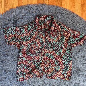 Anthropologie Brown Button Down Shirt Blouse Floral Print Size S